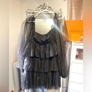 Black Sheer Polka Dot Dress Gold Sparkles
